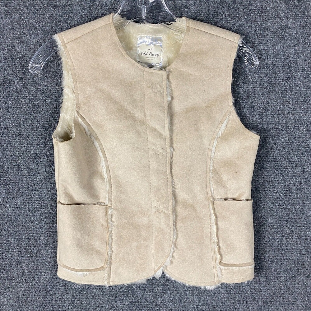 Old Navy Suede Vest Sherpa Lined Girls XL Beige 100% Polyester Kids